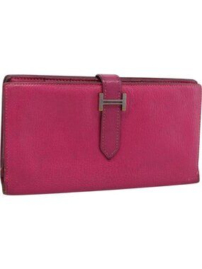 HERMES Bearn Soufflet Wallet Leather Pink